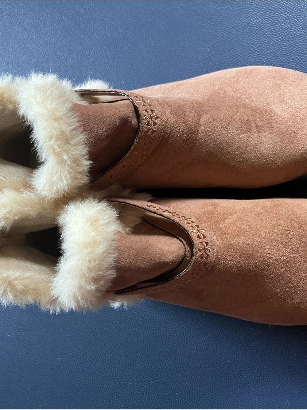 JBU Women's Tan Suede Shearling Memory Foam Ankle Boots, like New